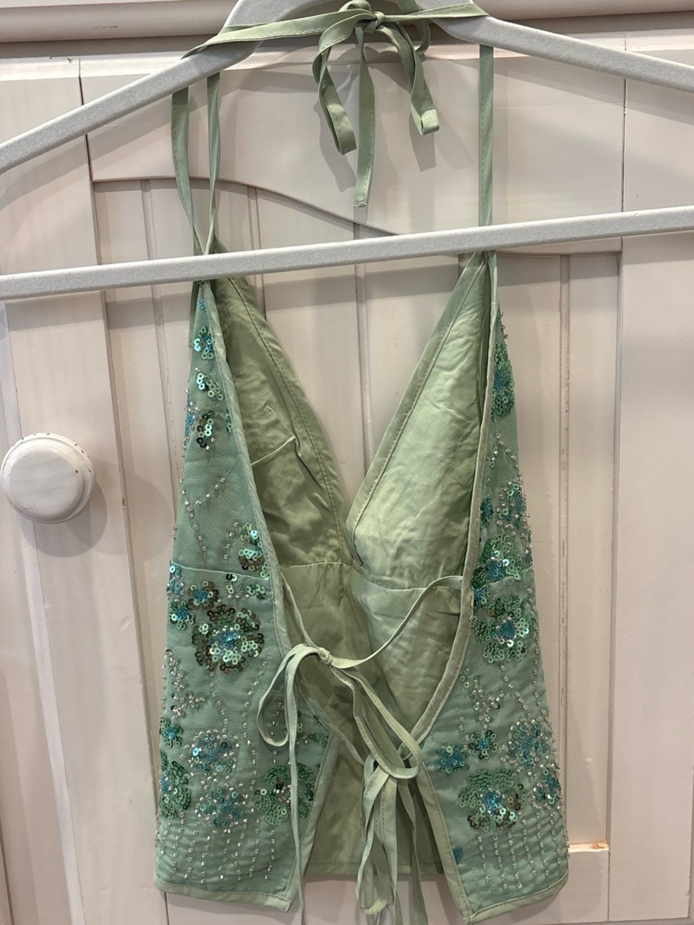 Beaded Mint Green Halter Sequin Cami Top - Picture 2 of 3